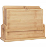 Four antibacterial bamboo chopping and cutting boards set by Vertex Kitchenware, with smooth surfaces and natural wood texture.
