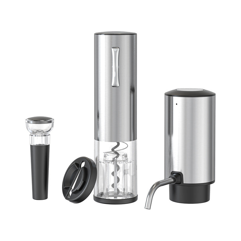 Automatic Wine Opener | Sleek Silver Decanter Set