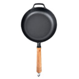 Pre-seasoned matte black cast iron skillet by Vertex Kitchenware, showing a sturdy, well-seasoned pan ready for cooking.
