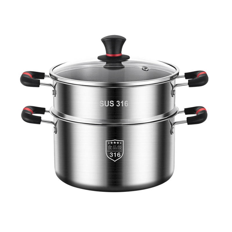 Vertex Kitchenware 316 stainless steel pot with crystal-clear glass lid, ideal for versatile cookware and easy monitoring during cooking.
