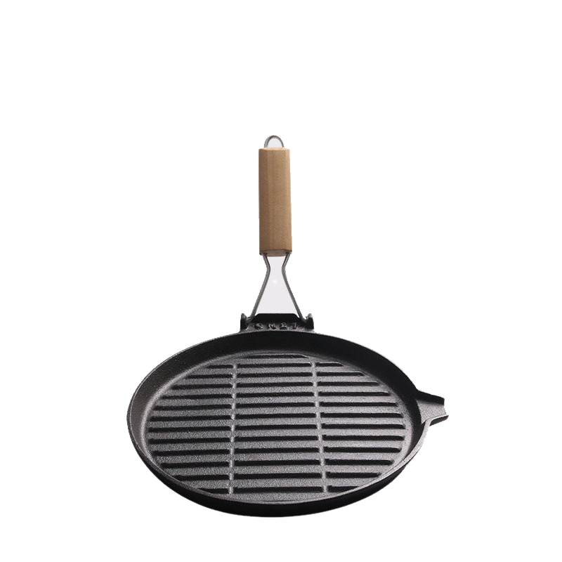 Cast Iron Steak Pan | Folding Bamboo Handle