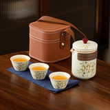 Golden-Accented Ceramic Travel Tea Set