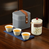 Golden-Accented Ceramic Travel Tea Set