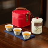 Golden-Accented Ceramic Travel Tea Set
