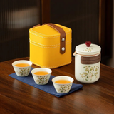 Golden-Accented Ceramic Travel Tea Set