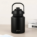 Black insulated stainless steel jug with straw from Vertex Kitchenware, designed for hot and cold beverages.
