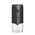 Vertex Kitchenware portable electric coffee grinder with compact design, showing the sleek black and stainless steel body and grinding chamber.