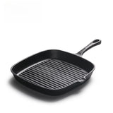 Vertex Kitchenware cast iron steak pan with signature grill stripes, perfect for searing meats and creating grill marks.